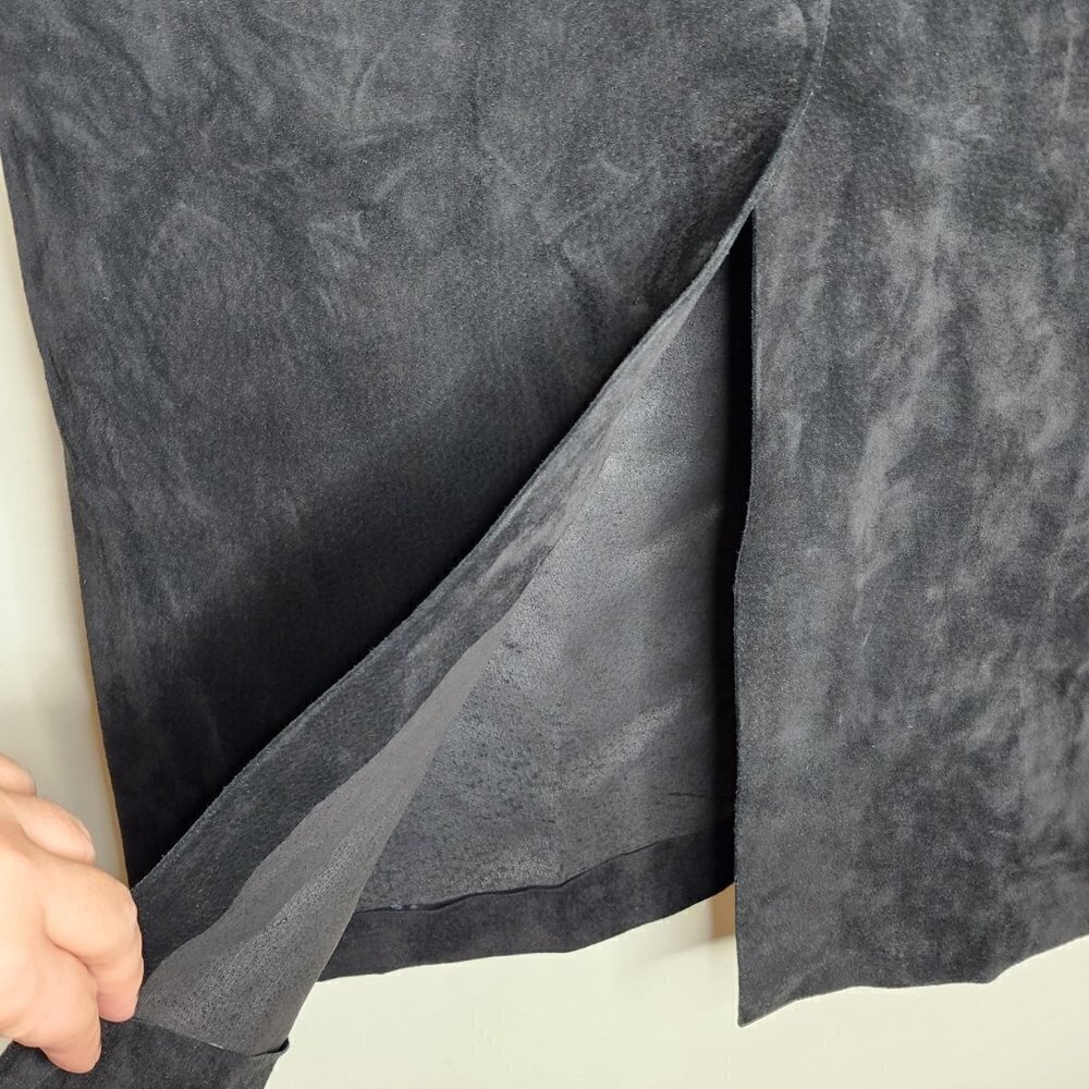 LAUREN Ralph Lauren 100% Suede Black Midi Skirt Academia Boho Western, sz 14 - Picture 5 of 11